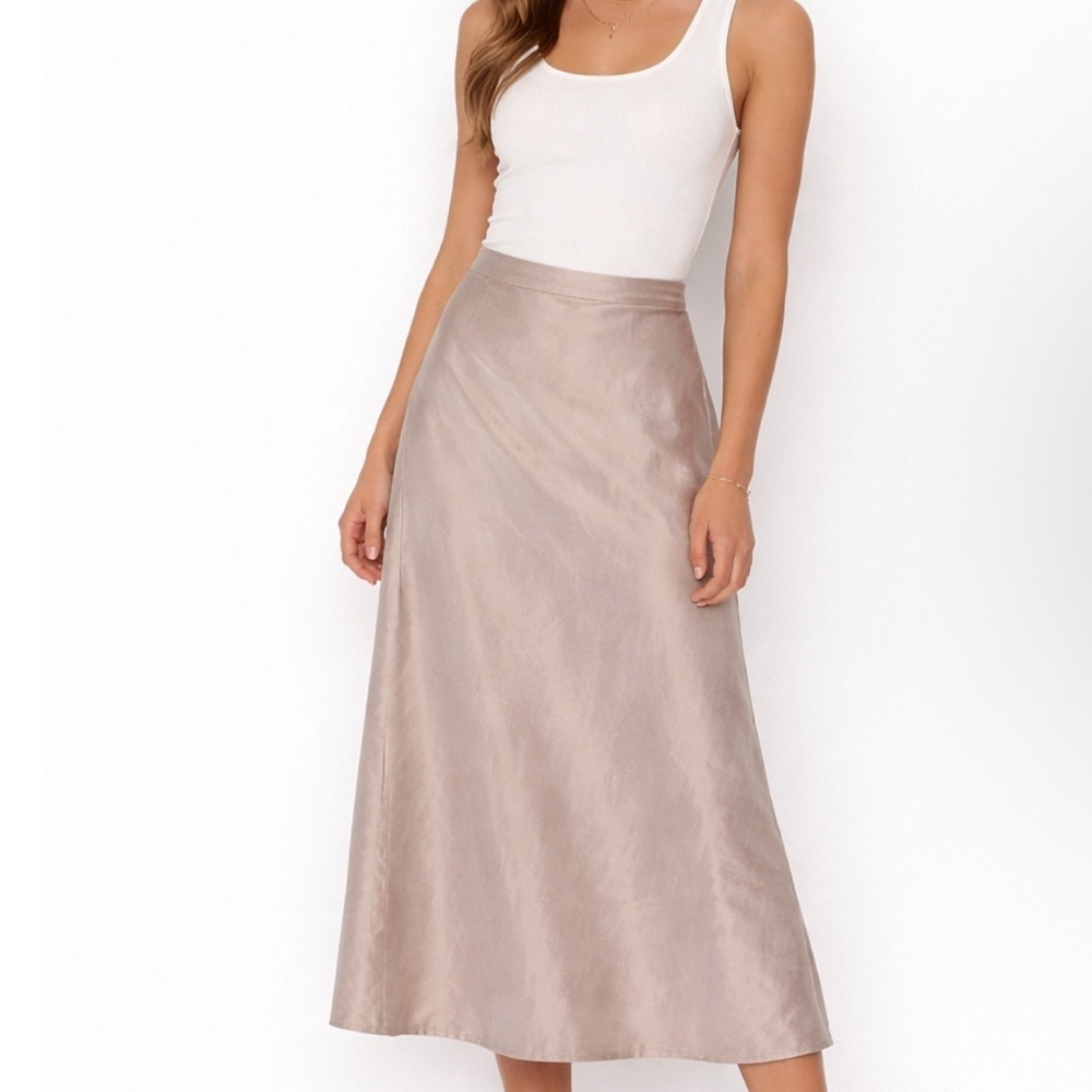 Jessica McClintock Tan Beige Sheen Like Midi Skirt Party Workwear Cocktail